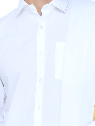 TEXAS WHITE SHIRT & SILVER DHOTI COMBO SET- FULL Sleeve (SHIRT & DHOTI)