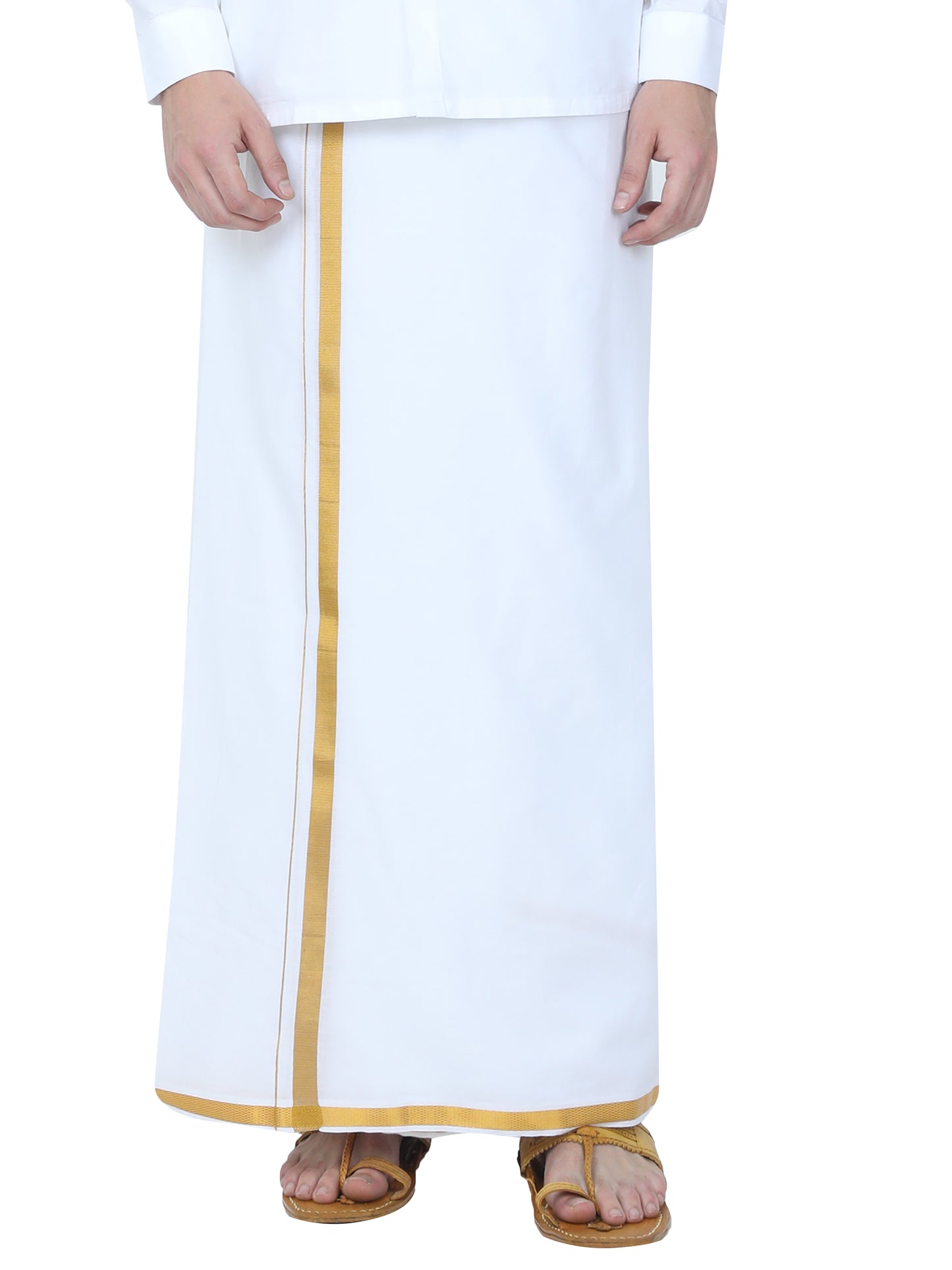 Classic White Dhoti With Gold Jari Border