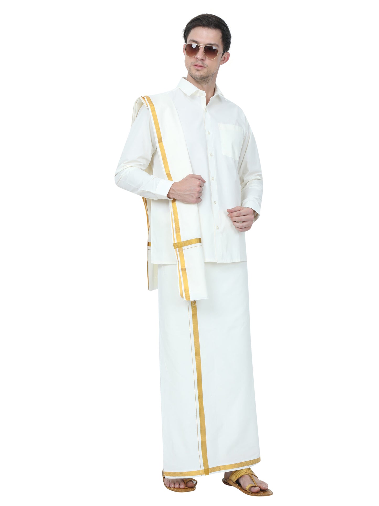 TEXAS CREAM WEDDING SET Full Sleeve (SHIRT ,DHOTI , TOWEL)