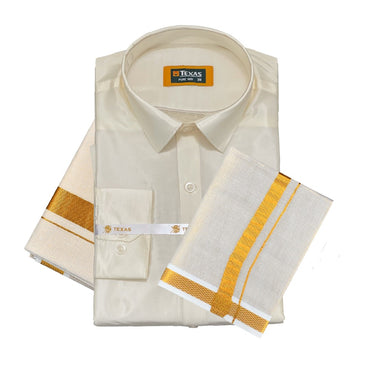 TEXAS SILKY CREAM WEDDING SET Full Sleeve (SHIRT, DHOTI, TOWEL)