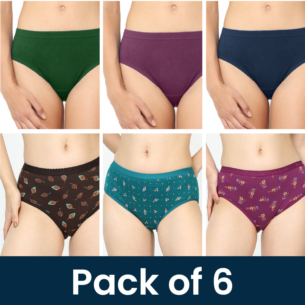 3 Plain Panties & 3 Printed panties - Pack of 6