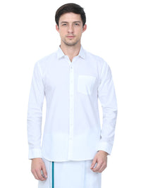TEXAS WHITE SHIRT & SMALL BORDER DHOTI COMBO SET- Full Sleeve (SHIRT & DHOTI)