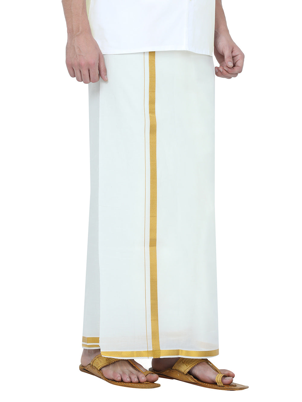 Classic Cream Velcro Dhoti With Gold Jari & Zip Pocket