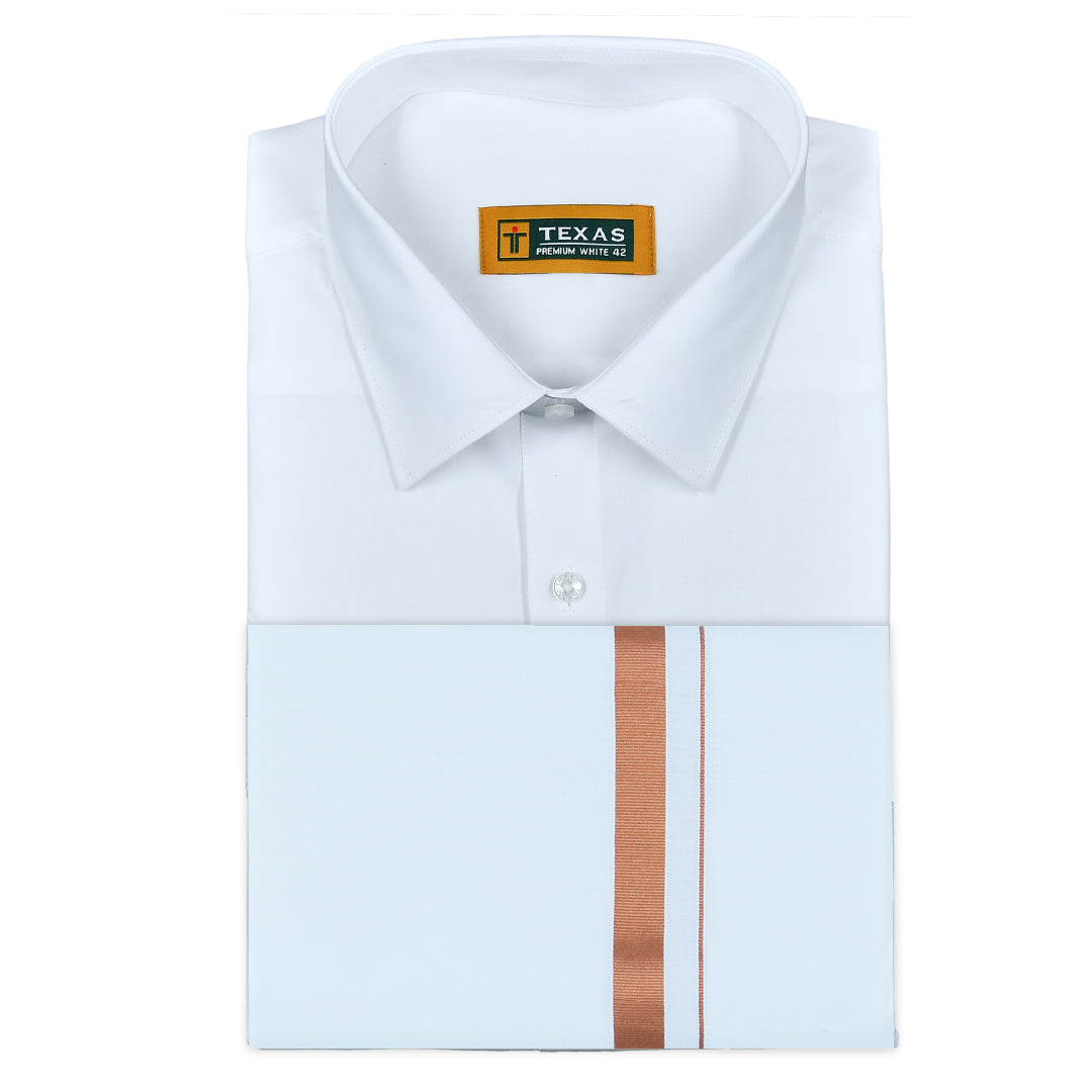TEXAS WHITE SHIRT & COPPER DHOTI COMBO SET- Half Sleeve (SHIRT & DHOTI)