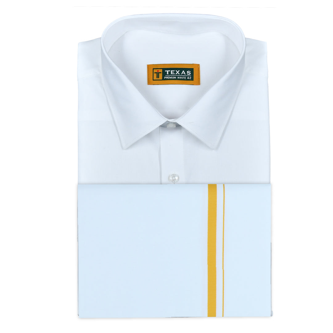 TEXAS WHITE SHIRT & BIG BORDER DHOTI COMBO SET- Half Sleeve (SHIRT & DHOTI)