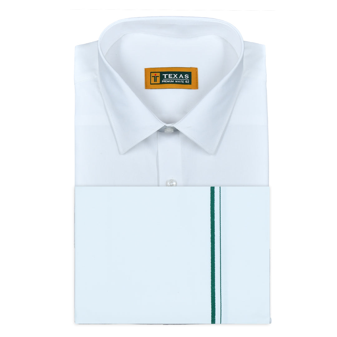 TEXAS WHITE SHIRT & SMALL BORDER DHOTI COMBO SET- Half Sleeve (SHIRT & DHOTI)